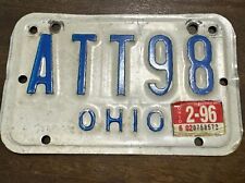 1995 Ohio Vanity Motorcycle License Plate - ATT98 Registration Expires Feb 1996 picture
