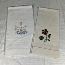 Lot Of Two Vintage Style Linen Blend Floral Tea Towels picture