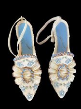 Two Vintage Avon Miniature Shoe Figurine Ornaments Light Blue & Cream Mules READ picture