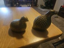 Vintage Solid Brass Quail Pheasant Birds Set of 2 Paperweight picture