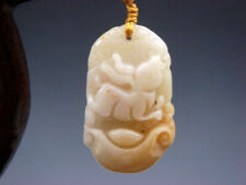 Yellow Jade Crafted Chinese Zodiac Horoscope Rabbit Pendant Feng-Shui Necklace picture