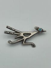 Vintage Sterling Silver Road Runner Turquoise Inlay Native American Brooch Pin picture