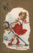 Christmas Children Christmas Greetings-Child Riding Hobby Horse Amp Co. Postcard picture
