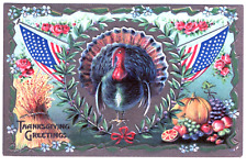 Thanksgiving Patriotic Vintage Postcard Turkey US Flag Fruit Gottschalk 2167 picture