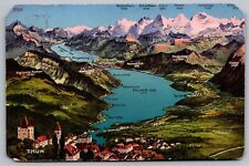Switzerland Lake Thun Scenic Mountain Landscape Aerial DB Cancel WOB Postcard picture