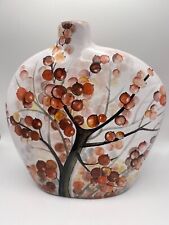 Japanese Cherry Blossoms Hand-painted on Clay Pottery Bud Vase Stamped Bottom picture