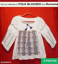 Romanian Blouse Folk Peasant STYLE Embroidered RED-YELLOW-BLUE around 46