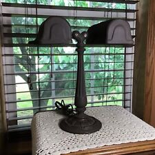 RARE Antique Cast Iron Bankers Student Library  Partners Double Desk Lamp picture
