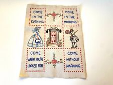 Vintage Motto Embroidery Linen Courting Couple Floral Cross Stitch Textile picture