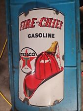 ANTIQUE USA 1940 TEXACO FIRE CHIEF PORCELAIN ART SIGN GAS OIL PUMP AUTO STATION picture