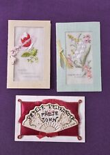 Three Vintage Embroidered Sewn Floral Handmade Cards picture