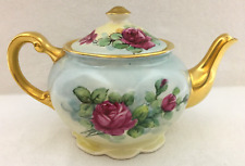 Osborne China Tea Pot Hand Painted 22 Kt. Gold Dark Pink Roses Repaired Lid VTG picture