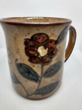 Collectible Vintage Speckled Coffee Mug Flower/Leaves Made in Japan picture
