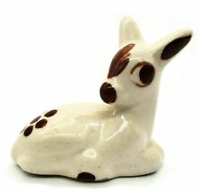 Big Eyed Laying Down Deer Figurine Miniature Animal Vintage White & Brown picture