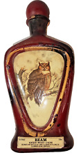 VTG BEAM empty Kentucky Whiskey Decanter Horned OWL Art by J Lockhart Glass red picture
