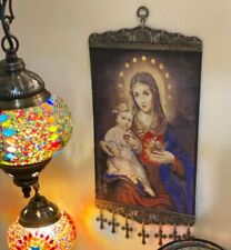Immaculate Heart Mary with Child Cotton Yarn Banner Art Decor  Large Size 15x8 picture