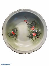 Christmas Holly Leaves & Berries Candy Dish Hand Painted Marked X-507 ( 7” wide) picture