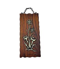 Vintage Retro MCM 70's Wooden & Plastic Gold Black Flowers Wall Hanging 11