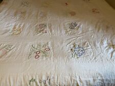 Vintage White Cotton Embroidered Twin 1950s Floral Flower Bed Covering Spread picture