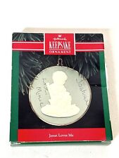Vintage Hallmark Ornament Keepsake Handcrafted Cameo Jesus Loves Me 1992 W/ Box picture