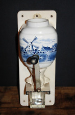 Delft Dutch Blue Windmill Pottery H.T. Hopper Coffee Grinder Wall Mill No Lid picture