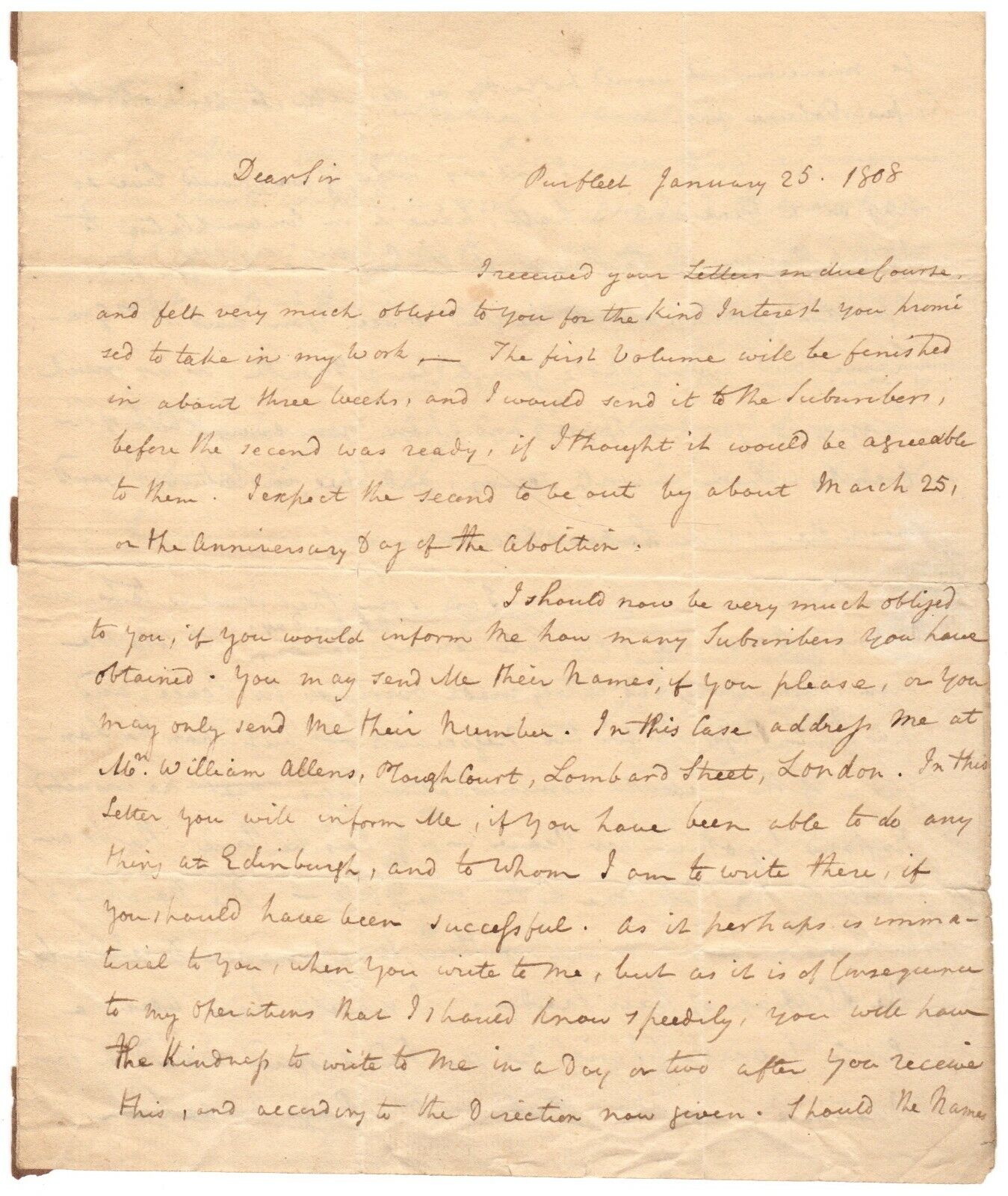 Thomas Clarkson - Autograph Letter Signed - re/ Napoleon & His Work on Abolition