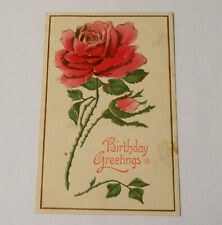 Birthday Greetings Postcard c1910 Embossed Rose Antique picture