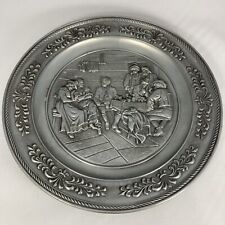 Vintage Pewter Wall Decor Plate - Parlor Scene / Barroom Scene - Italy 10” picture