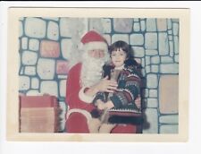 Vintage Photo Of Little Girl Sitting On Santa Claus Lap Merry Christmas 3.5x4.75 picture