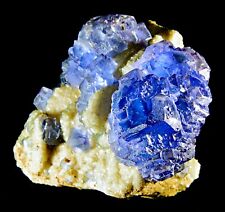 RARE ULTRA-CLEAR Vivid Blue FLUORITE & CALCITE Specimen (Tucson Mineral Show) picture