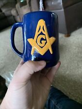 Vintage 70’s Freemason Coffee Mug Blue And Gold picture