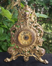Antique 1906 Cast Iron Figural Mantle Clock - MADE USA - SIGNED - UNUSUAL picture