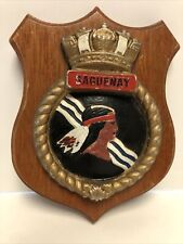 Canada HMCS Saguenay 1983 souvenir  NYC trip, metal emblem on wooden plaque picture