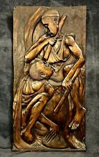 Vintage African Carved Wood Wall Art Panel Father & Son 23”x11.75” picture