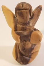 Hand Carved Olive Wood Angel With Harp Decorative Figurine 4