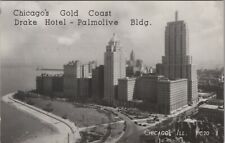 Chicagos Gold Coast Drake Hotel Palmolive Bldg Illinois Chrome Vintage Post Card picture