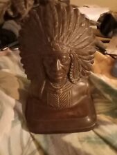 Antique Jennings Brothers Bronze Plated Metal Single Bookend Indian Chief Sachem picture
