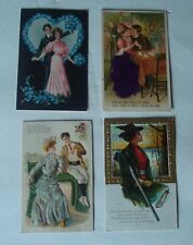4 Highly Embossed Romance Couple, Lovers POSTCARDS, cir. 1909 picture