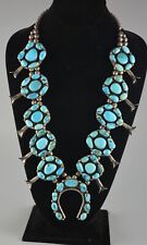 Vintage Navajo Sterlin Silver Squash Blossom Necklace - Large Turquoise Stones - picture