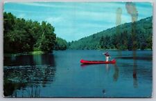 Postcard   Fisherman in a Canoe Peaceful Lake     G 19 picture