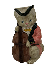 FITZ AND FLOYD CAT PLAYING CELLO CERAMIC PITCHER HAND PAINTED, VINTAGE 1984 picture