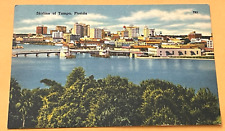 1960 TAMPA FLORIDA SKYLINE VIEW FROM DAVIS ISLAND BRIDGE LINEN POSTCARD PC FL picture