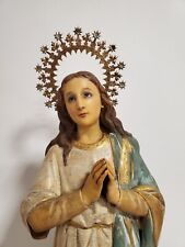 Antique Virgin Immaculate.  Wood carving.  Glass Eyes. Virgen inmaculada. Spain picture