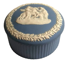 Wedgwood Jasperware Pegasus Trinket Box w Lid Blue Vanity Vintage England picture