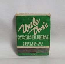 Vintage Uncle Don's Barbecue House Restaurant Matchbook Raleigh NC Advertising picture