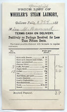 1880s Wheeler's Steam Laundry price list, Bellows Falls, Vermont, paper history  picture