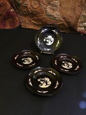 Vintage Japanese lacquer Raden with mother-of-pearl Inlaid bowl/saucer set of 4 picture