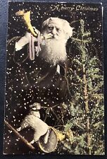 Rppc Santa Horn Christmas Tree Toys Dark Robe Snow Vintage Postcard II53 picture