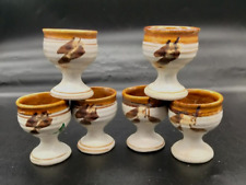 Australian Pottery Tan and Brown Gum Nut Style Set of 6 Clay Egg Cups picture