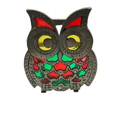 Vintage 1960-70’s  Owl Stained Glass Cast Iron Napkin Holder Made Taiwan Decor picture